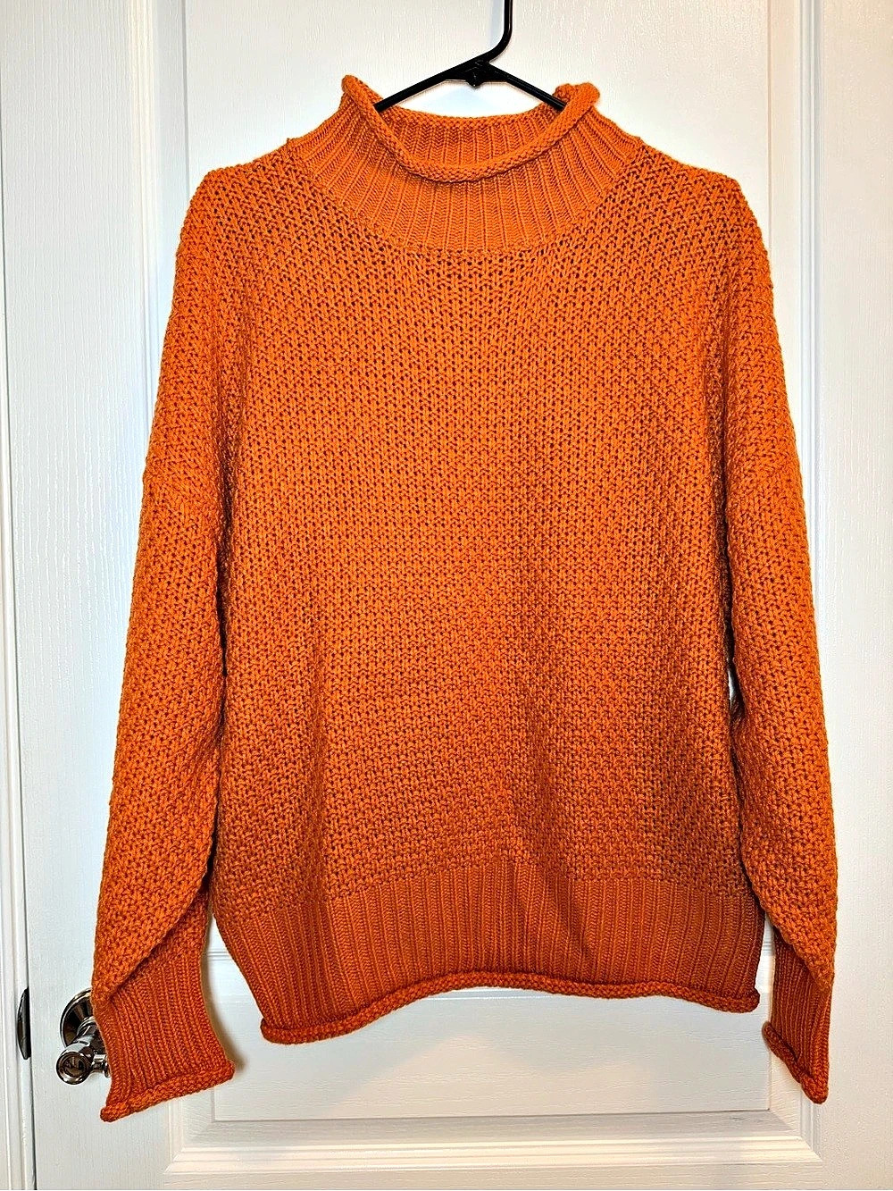 Women's Burnt Orange Chunky Knit Mock Neck Pullover Sweater Size Small